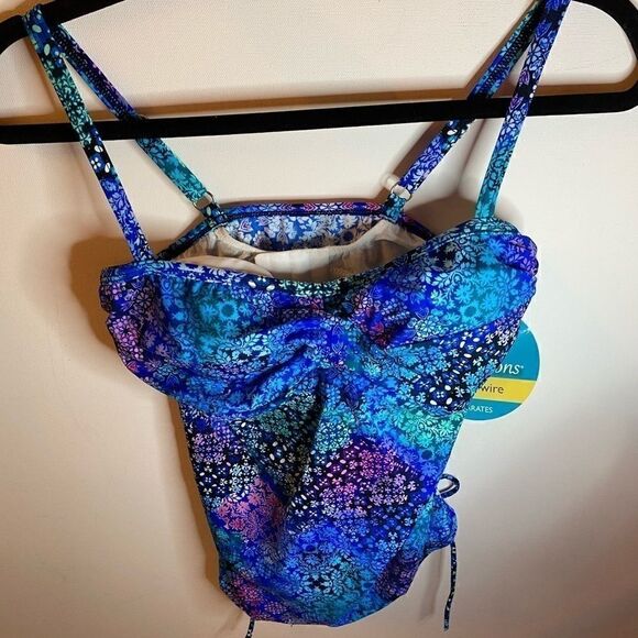 💦Swim solutions printed Ruched  tankini Top blue - Picture 3 of 7